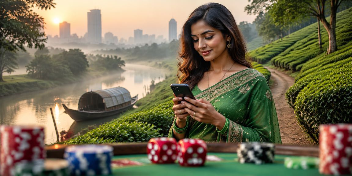 সুন্দরবনের পরিবেশে শাড়ি পরিহিত নারী ডাইস গেম খেলছেন ও পুরস্কার উপভোগ করছেন